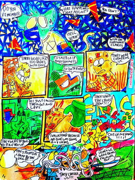 "Back of my Hand", paint, paper, marker, ink, cat vomit, 2017