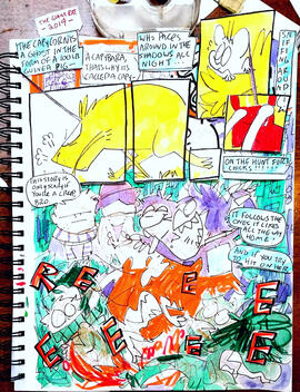 "Trying Really Hard" page, paper&ink&marker&tape collage, 2017